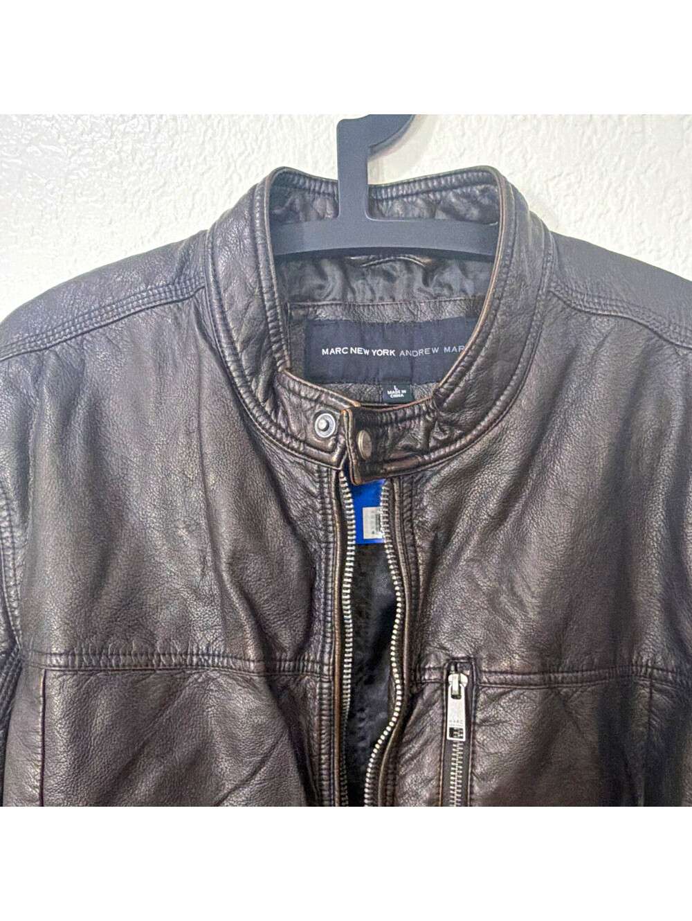 Marc New York Andrew Marc Men’s Brown Motorcycle Zip Jacket Lined Pockets L